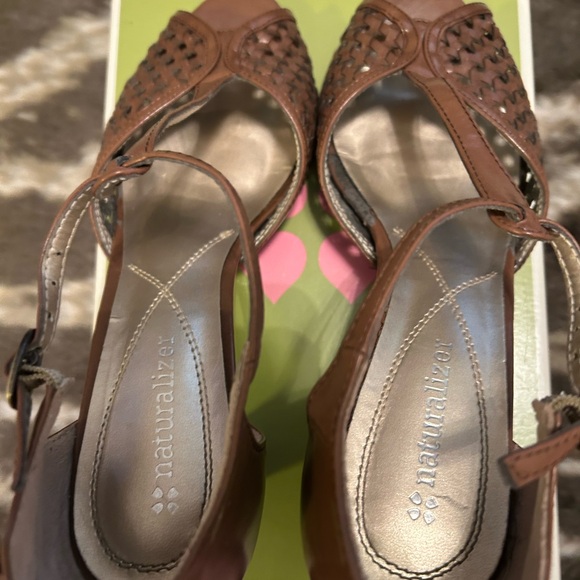 Naturalizer Brown Woven Heels with T-Strap Design - Picture 4 of 7